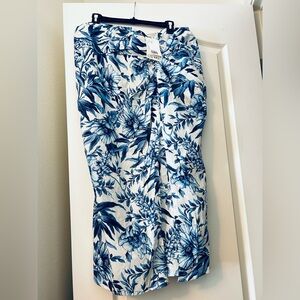 H&M Linen Blend Blue Floral Maxi Skirt With Slit & Knot Detail - NEW